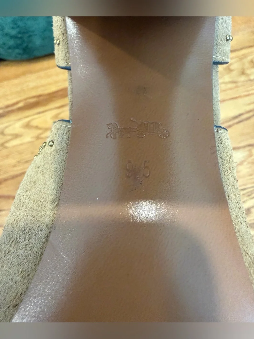 COACH Marnie Suede Block Heel Sandals Women’s 9.5 Tan Ankle Strap Heels w Box